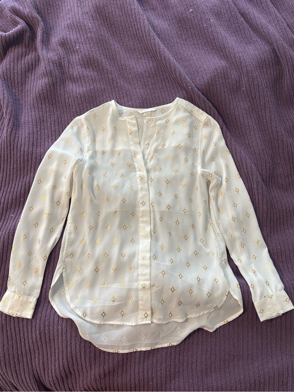 H&M Ivory Blouse with Gold Diamond Motif